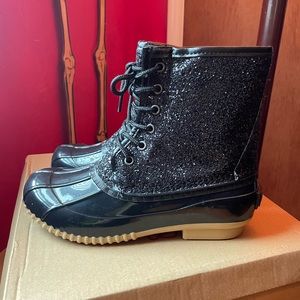 Black Glitter Duck Boots